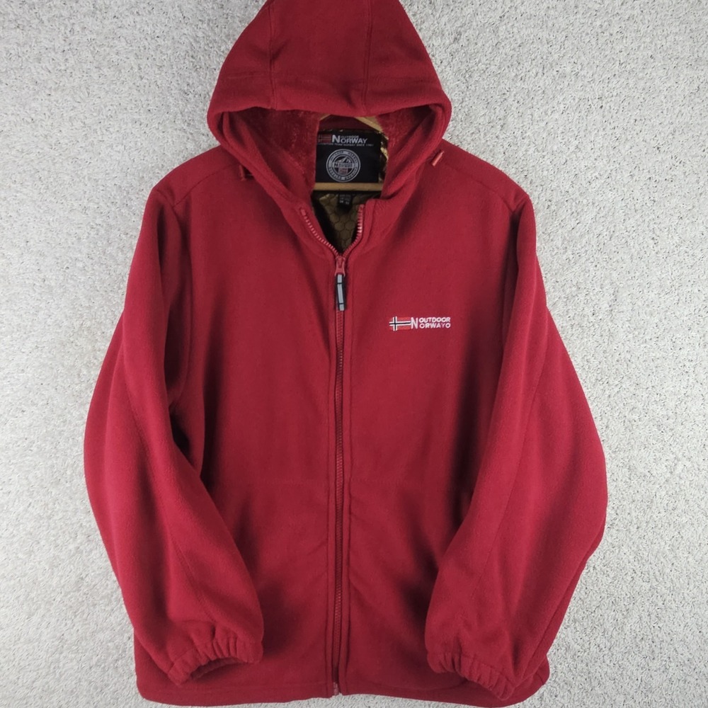 Outdoor Norway Fleece Jacket Womens 3XL Red Full Zip Hooded Plush Lined Hoodie